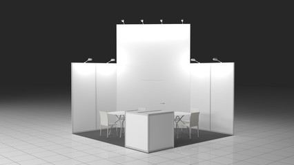 Simple Emply Booth 4x4 meters. Mockup. 3D rendering template