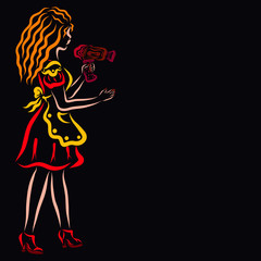 Beautiful girl in an apron with a hairdryer in hand