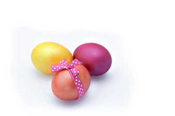 Easter eggs on a white background. Greeting card with Easter.