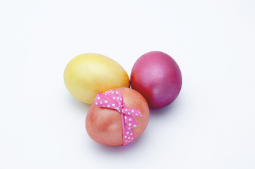 Naklejka na ściany i meble Easter eggs on a white background. Greeting card with Easter.