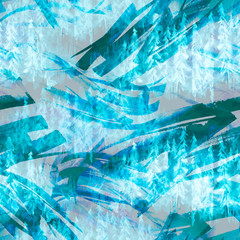 Seamless watercolor pattern, background. Blue spruce, pine, cedar, larch, purple, Blue abstract forest, silhouette of trees. Art illustration for your design. Abstract paint splash. Grunge texture