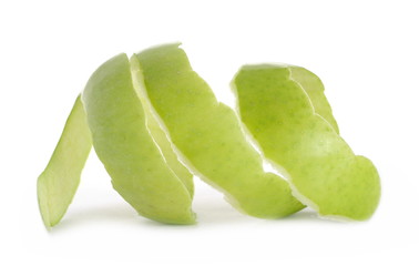 Green apple curl peel isolated on white