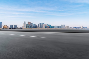 Road and skyline of urban architecture