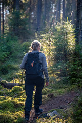 Woman hiking in forest