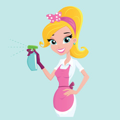 Housewife holding spray bottle