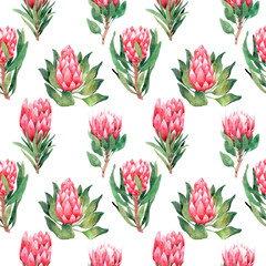 Watercolor seamless pattern with tropical leaves and flowers. Greenery. Succulent. Floral Design element. Perfect for invitations, cards, prints, posters