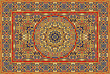 Vintage Arabic pattern. Persian colored carpet. Rich ornament for fabric design, handmade, interior decoration, textiles.