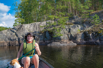 Woman canoeing on the lake 