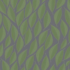 White vector seamless texture with lgreen transparent leaves on silver background
