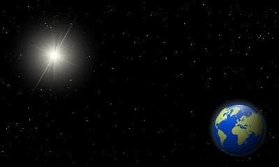Earth and Sun realistic vector illustration.