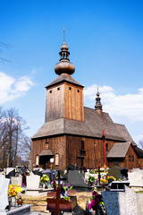 Old wooden church in Cwiklice, Pszczyna County, Silesian Voivodeship, Poland - obrazy, fototapety, plakaty
