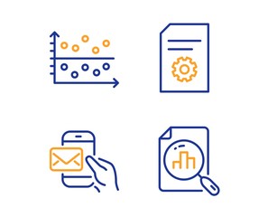 Fototapeta premium Dot plot, Messenger mail and File settings icons simple set. Analytics graph sign. Presentation graph, New e-mail, File management. Chart report. Business set. Linear dot plot icon. Vector