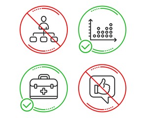 Do or Stop. Management, Dot plot and First aid icons simple set. Like sign. Agent, Presentation graph, Medicine case. Thumbs up. Business set. Line management do icon. Prohibited ban stop. Good or bad