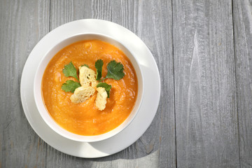 Rich in vegetable protein lentil soup puree .  copy space 