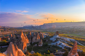 Morning in Cappadocia, Turkey.   Balloons at sunrise
