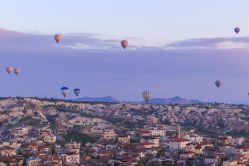 Morning in Cappadocia, Turkey.   Balloons at sunrise