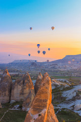 Morning in Cappadocia, Turkey.   Balloons at sunrise
