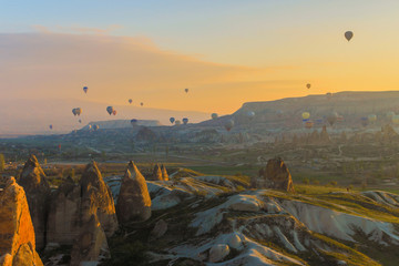 Morning in Cappadocia, Turkey.   Balloons at sunrise