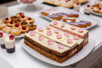 Delicious candy bar with little cakes