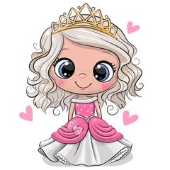 Fototapete Mädchenzimmer Cartoon-Prinzessin mit Herzen auf weißem Hintergrund
