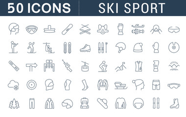 Fototapeta na wymiar Set Vector Line Icons of Ski Sport.