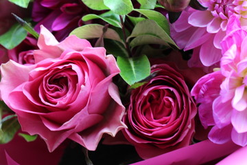 bouquet of dahlias and roses