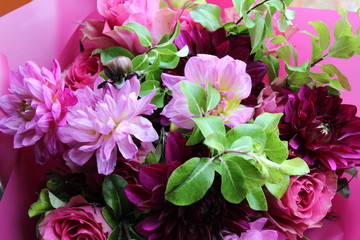 bouquet of dahlias and roses