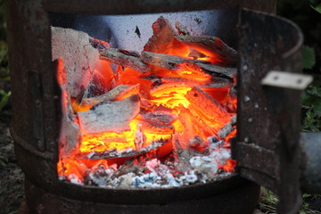 burning firewood in the stove