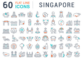 Set Vector Line Icons of Singapore. - obrazy, fototapety, plakaty