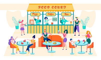 Fototapeta premium Flat Food Court Inscription Pizza, Coffee, Bar.