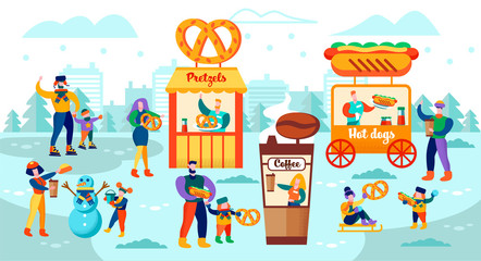 Vector Illustration Food Court on Ice Rink Flat.