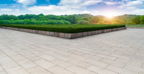 Empty Square Bricks and Natural Landscape Scenery..