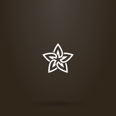 white sign on a black background. vector line art sign of a star-shaped flower with five petals