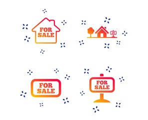 For sale icons. Real estate selling signs. Home house symbol. Random dynamic shapes. Gradient real-estate icon. Vector