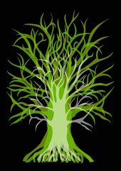 green tree vector art isolated in black