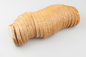 Top view of bread on white background.