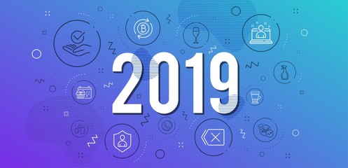 Infographic concept. Double latte, Security and Call center icons simple set. Wineglass, Spray and Water drop signs. Best manager, Approved and Refresh bitcoin symbols. Vector