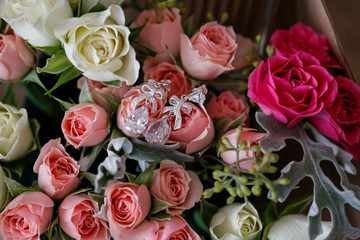 close up with earrings on flowers
