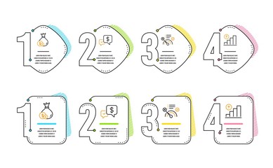 Payment received, Cash and No internet icons simple set. Graph chart sign. Money, Banking currency, Bandwidth meter. Growth report. Business set. Infographic timeline. Line payment received icon