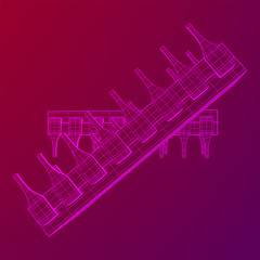 Microchip quantum processor, micro-processor with board electronic CPU wireframe low poly mesh vector illustration