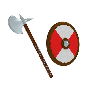 3D Rendering of axe and shield