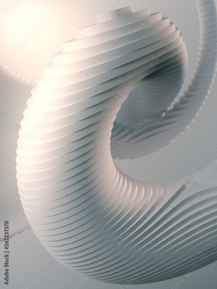 Aufkleber white striped futuristic pattern surrounded by light mist. computer generated geometric shape. 3d re