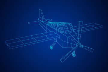 Plane Abstract polygonal wireframe airplane. Travel aircraft, tourism and vacation concept. Wireframe low poly mesh vector illustration