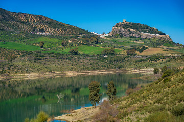 Fototapeta na wymiar Zahara de la Sierra located in the Sierra de Grazalema, Andalusia, Spain.