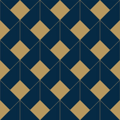 Fototapeta na wymiar Abstract geometric pattern with lines, rhombuses. A seamless vector background. Blue and gold texture