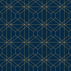Abstract geometric pattern with lines, rhombuses. A seamless vector background. Blue and gold texture