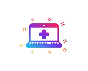 Medicine laptop icon. Online medical help sign. Dynamic shapes. Gradient design medical help icon. Classic style. Vector