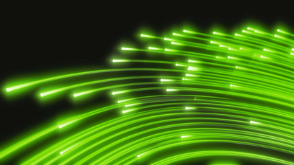glowing fiber optic strings in dark. 3d illustration