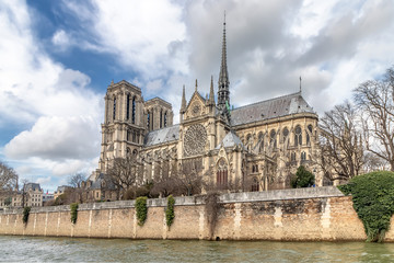 Fototapeta na wymiar Notre Dame de Paris Cathedral, most beautiful Cathedral in Paris. View from the River Seine. France