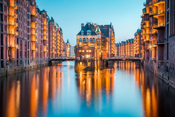 Hamburg Speicherstadt at twilight, Germany